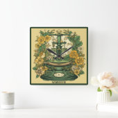 Erstellen Sie Ihre eigene Jugendstil-Libra Zodiac Quadratische Wanduhr (Zuhause)