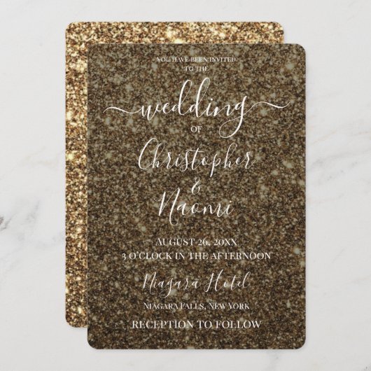 Erstellen Sie Ihre eigene Lux Wedding Glitzer Prin Einladung (Vorne/Hinten)