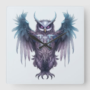 Erstellen Sie Ihre eigene mystische Lila Eule Quadratische Wanduhr