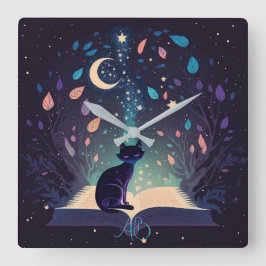 Erstellen Sie Ihre eigene mystische schwarze Katze Quadratische Wanduhr