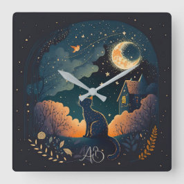 Erstellen Sie Ihre eigene mystische schwarze Katze Quadratische Wanduhr