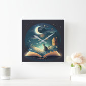 Erstellen Sie Ihre eigene mystische Schwarze Katze Quadratische Wanduhr (Zuhause)