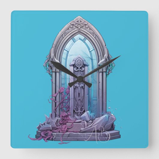 Erstellen Sie Ihre eigene mystische Tür Quadratische Wanduhr (Vorderseite)