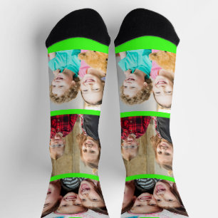Erstellen Sie Ihre eigene Neon-Grün-Rahmen-3-Foto- Socken
