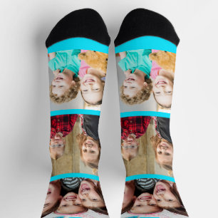 Erstellen Sie Ihre eigene neonblaue Rahmen-3-Foto- Socken