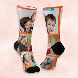 Erstellen Sie Ihre eigene Neonorange Linie 3 Foto- Socken