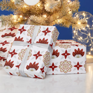 Erstellen Sie Ihre eigene Nordic Red & Gold Folk A Geschenkpapier