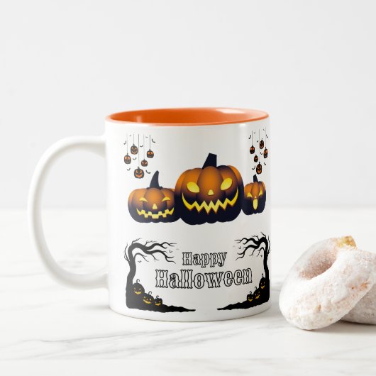 Erstellen Sie Ihre eigene Orange Happy Halloween T Zweifarbige Tasse (Mit Donut)