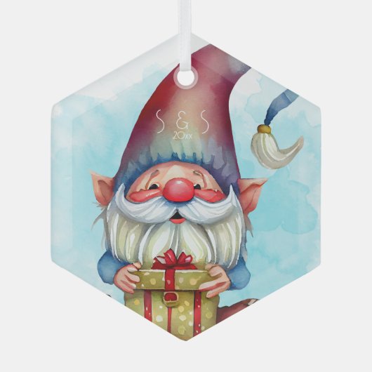 Erstellen Sie Ihre eigene Red & Blue Gnome Präsenz Ornament Aus Glas (Vorderseite)