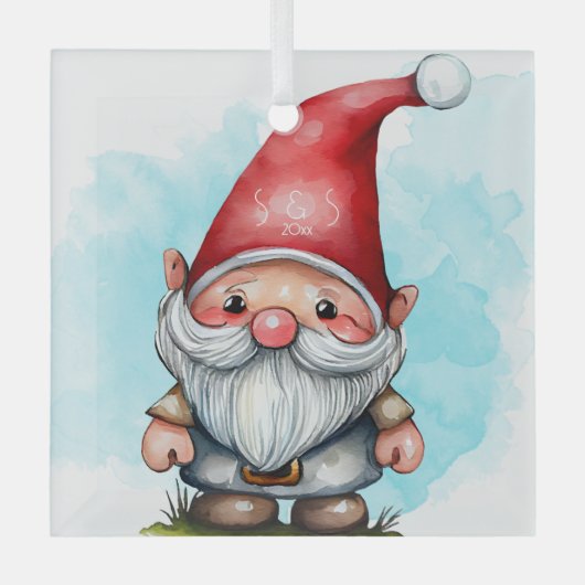 Erstellen Sie Ihre eigene Red Gnome Präsenz Ornament Aus Glas (Vorderseite)