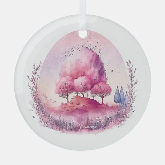 Erstellen Sie Ihre eigene rosa Baumlandschaft Ornament Aus Glas (Vorderseite)