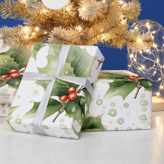 Erstellen Sie Ihre eigene rote Holly-Malerei Geschenkpapier (Feiertage)