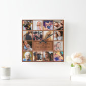 Erstellen Sie Ihre eigene rustikale FotoCollage Quadratische Wanduhr (Zuhause)