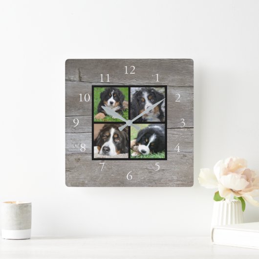 Erstellen Sie Ihre eigene rustikale Holz Familie F Quadratische Wanduhr (Zuhause)