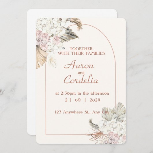 Erstellen Sie Ihre eigene rustikale Naturboho Blum Einladung (Vorne/Hinten)