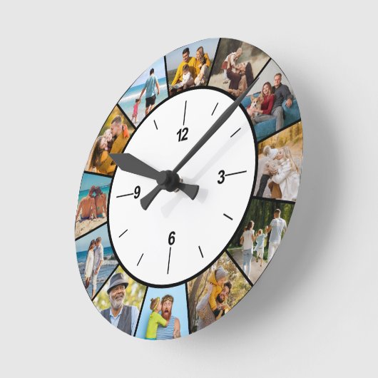 Erstellen Sie Ihre eigene Schwarz/Weiß 12 FotoColl Runde Wanduhr (Winkel)