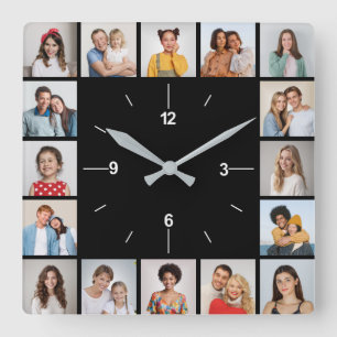 Erstellen Sie Ihre eigene Schwarz-Weiß-Fotocollage Quadratische Wanduhr