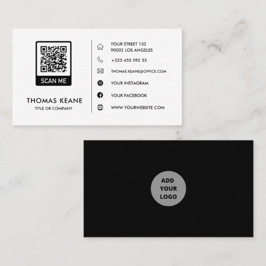 Erstellen Sie Ihre eigene Schwarz-weiße QR-Code-Vi Visitenkarte (Vorne/Hinten)