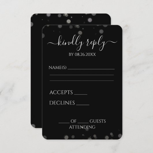 Erstellen Sie Ihre eigene schwarze Bokeh-Grenze RSVP Karte (Vorne/Hinten)