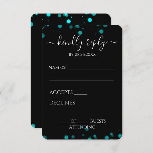 Erstellen Sie Ihre eigene schwarze Bokeh-Grenze RSVP Karte (Vorne/Hinten)