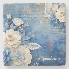 Erstellen Sie Ihre eigene shabby chic weiße Rose B Steinuntersetzer