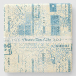 Erstellen Sie Ihre eigene Vintage Blaue Damast-Bri Steinuntersetzer