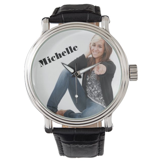 Erstellen Sie Ihre eigene Vintage Lederband-Uhr Armbanduhr (Vorderseite)