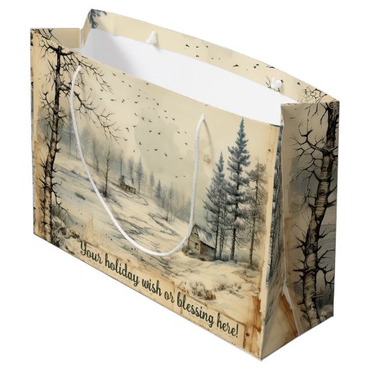 Erstellen Sie Ihre eigene Vintage Winterlandschaft Große Geschenktüte (Rückseite Schrägansicht)
