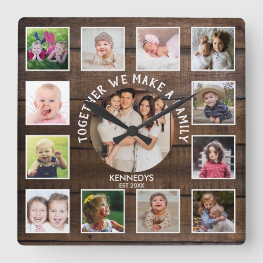 Erstellen Sie Ihre eigenen 13 Fotomaterial Rustika Quadratische Wanduhr (Vorderseite)