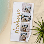 Erstellen Sie Ihre eigenen 4 Foto Collage Script N Strandtuch<br><div class="desc">Foto Collage in einem Filmstreifen-Layout mit einem riesigen modernen Drehbuch für den Namen. Verwenden Sie bis zu vier quadratische oder selbstständige Fotos, um ein einzigartiges und persönliches Geschenk zu schaffen. Oder man behalte den Hipster Welpe und macht einen trendigen Sake. Verwenden Sie Fotos, die vor dem Hochladen in Quadrate geschnitten...</div>