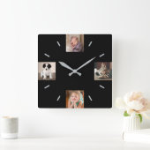 Erstellen Sie Ihre eigenen 4 Foto Moderne Schwarz Quadratische Wanduhr (Zuhause)