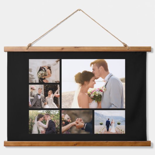 Erstellen Sie Ihre eigenen 6 FotoCollage Schwarz Wandteppich Mit Holzrahmen (Vorne)