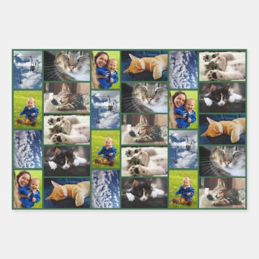Erstellen Sie Ihre eigenen 9 Foto Collage Green Bo Geschenkpapier Set (Vorderseite)