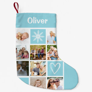 Erstellen Sie Ihre eigenen 9 Foto-Namen Lichtblaue Kleiner Weihnachtsstrumpf