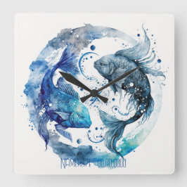 Erstellen Sie Ihre eigenen blauen und Aquamarinen  Quadratische Wanduhr