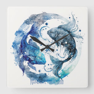 Erstellen Sie Ihre eigenen blauen und Aquamarinen Quadratische Wanduhr