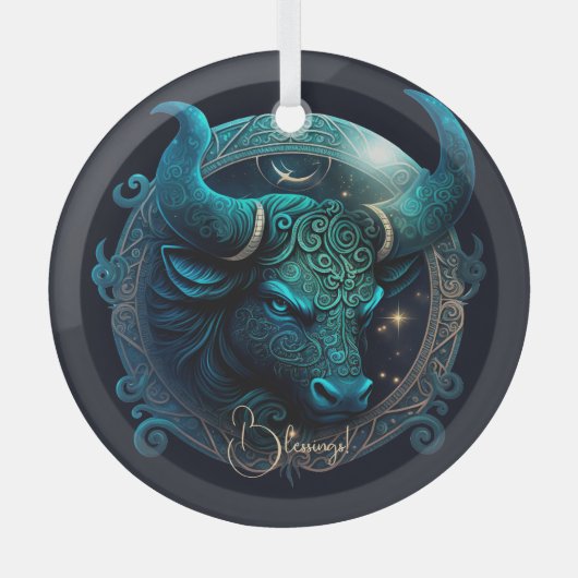 Erstellen Sie Ihre eigenen Celestial Taurus Zodiac Ornament Aus Glas (Vorderseite)
