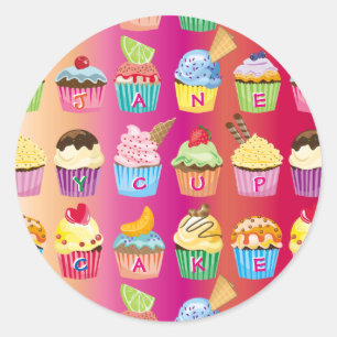 Erstellen Sie Ihre eigenen Cupcake Monogram Köstli Runder Aufkleber