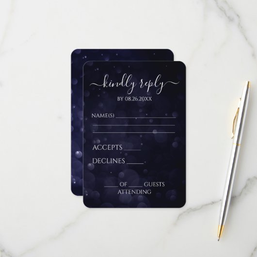 Erstellen Sie Ihre eigenen Deep Blue Bokeh Waters RSVP Karte (Vorderseite/Rückseite Beispiel)