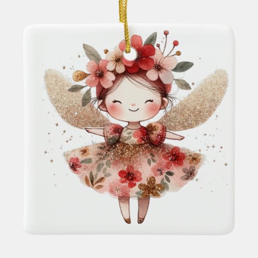 Erstellen Sie Ihre eigenen funkelnden Rose Angel Keramikornament (Vorderseite)