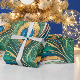 Erstellen Sie Ihre eigenen grünen Pfauenfedern Geschenkpapier
