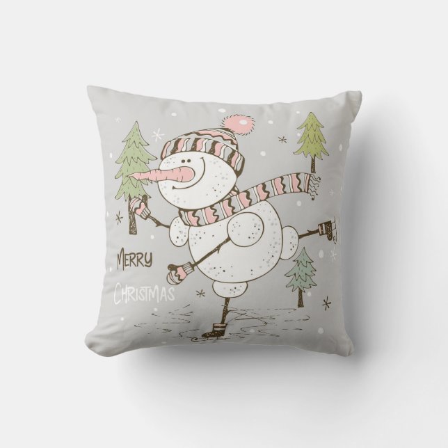 Erstellen Sie Ihre eigenen Ice Skaten Snowman Weih Kissen (Vorderseite)