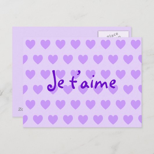 Erstellen Sie Ihre eigenen Je T’aime Lila Hearts Postkarte (Vorne/Hinten)