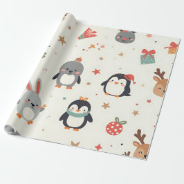 Erstellen Sie Ihre eigenen Kawaii Weihnachtstiere Geschenkpapier