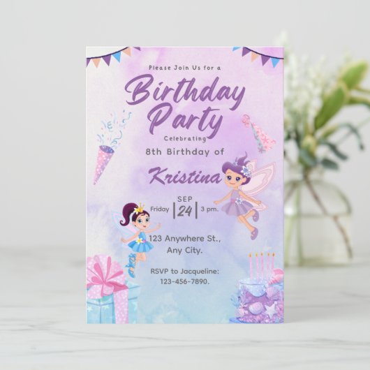 Erstellen Sie Ihre eigenen Niedlichen Girls Geburt Einladung (Stehend Vorderseite)