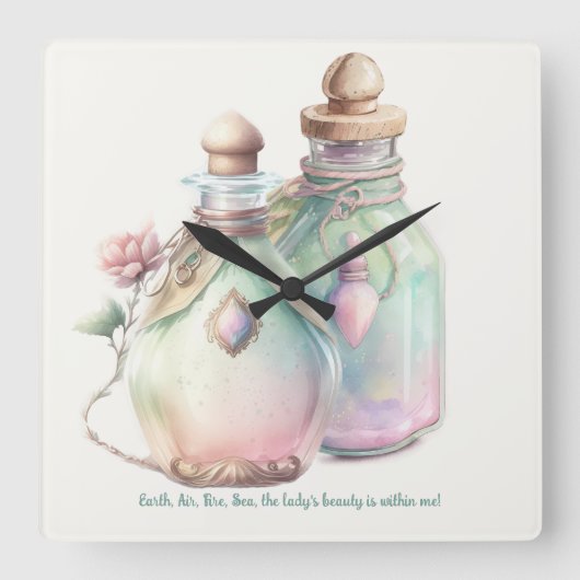 Erstellen Sie Ihre eigenen Parfümflaschen Quadratische Wanduhr (Vorderseite)