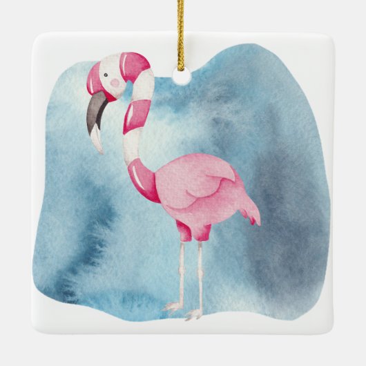 Erstellen Sie Ihre eigenen Peppermint Flamingo Wei Keramikornament (Rückseite)