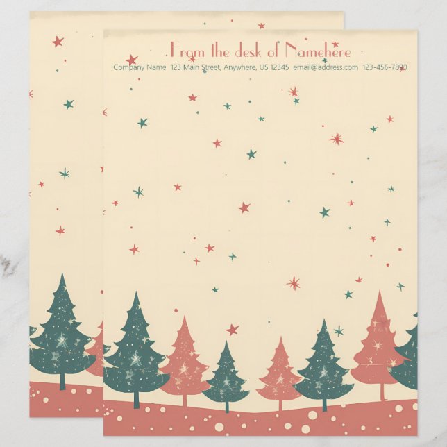 Erstellen Sie Ihre eigenen Retro-Himmels-Yule-Bäum Briefbogen (Vorne/Hinten)