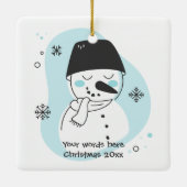 Erstellen Sie Ihre eigenen Retro Snowman Blue Weih Keramikornament (Rückseite)