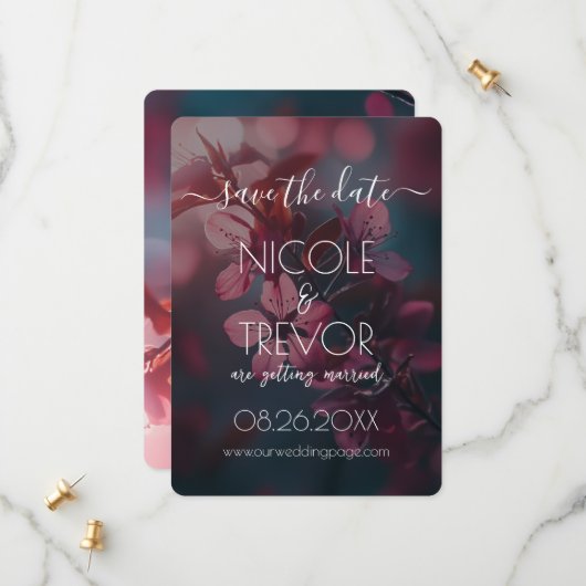 Erstellen Sie Ihre eigenen - rosa Blume blühen in Save The Date (Vorderseite/Rückseite Beispiel)